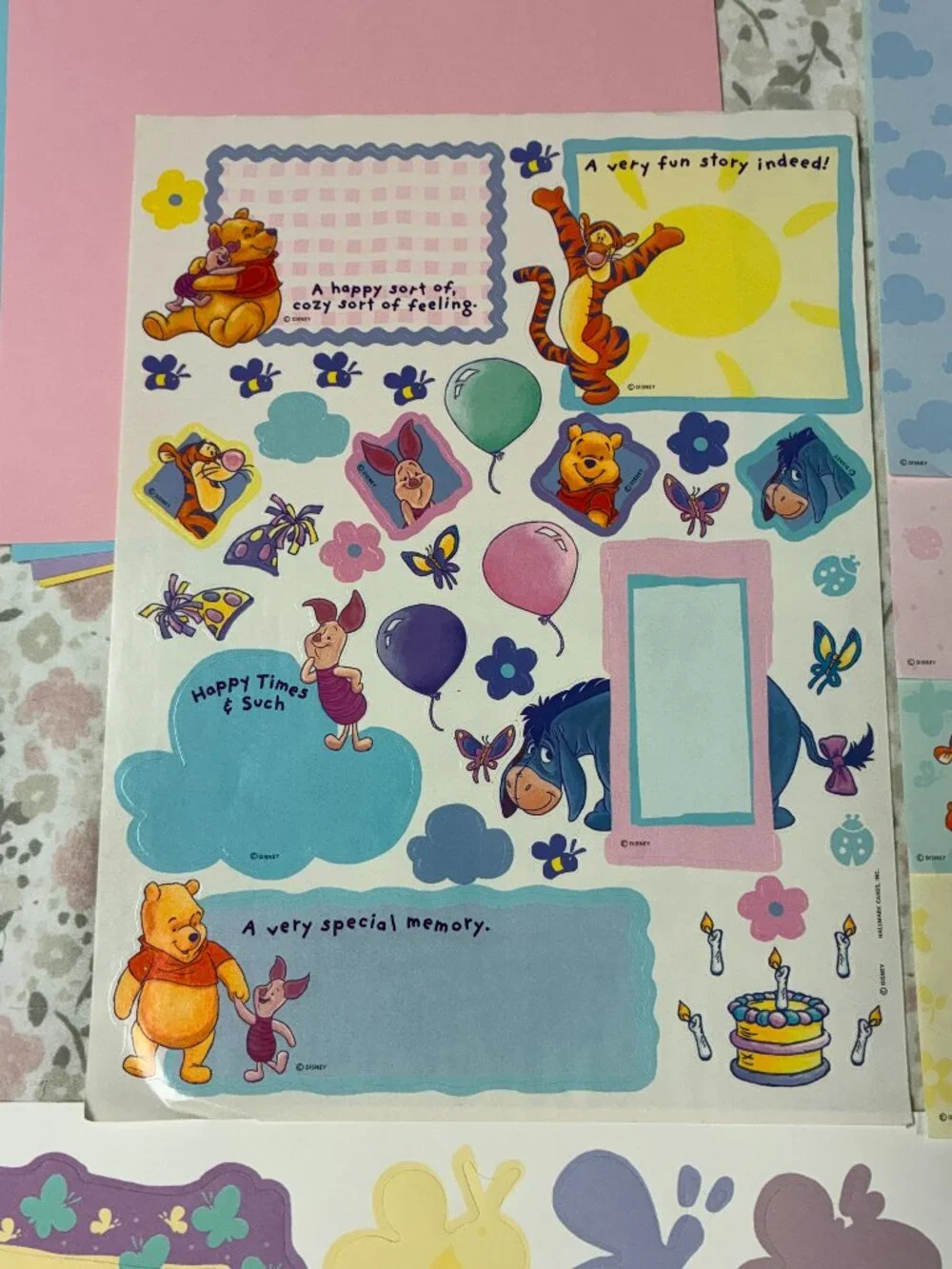 Winnie the Pooh themed set: 8 Cardstock , 1 Sticker Page, 2 punch-out Pages